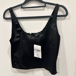NWT Forever 21 Black Satin Crop Top